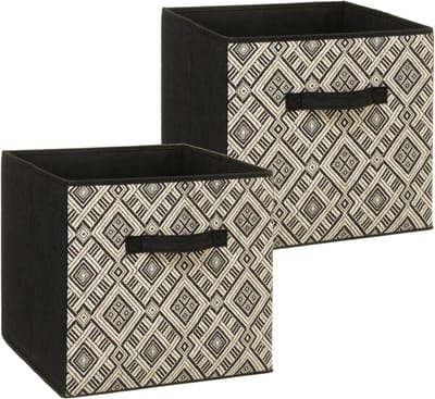 5Five Opbergmand - Set van 2x stuks - kastmand - 29 liter - zwart/creme - polyester - 31 x 31 x 31 cm - vakkenkast manden