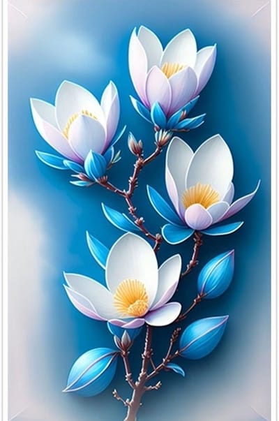 30x20cm Diamond Painting blauwe bloemen (rond) nr 413