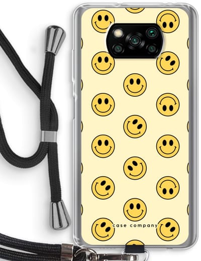 Case Company® - Hoesje met koord geschikt voor Poco X3 Pro hoesje met Koord - Smiley N°2 - Telefoonhoesje met Zwart Koord - Bescherming aan alle Kanten en Over de Schermrand