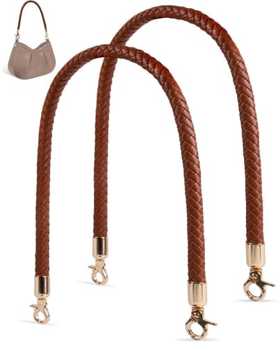 Vervangende Handtasriemen met Gevlochten Handvat, PU Leer Schouderriem met Metalen Haak, DIY Accessoires voor Handtassen, Bruin, 60 cm, Perfect voor Creatieve Projecten en Herstellingen