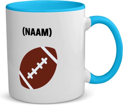 Akyol - american football met je eigen naam koffiemok - theemok - blauw - American football - sport liefhebbers - nfl - verjaardag - verjaardagscadeau - mensen die houden van american football - cadeau - kado - geschenk - gift - 350 ML inhoud