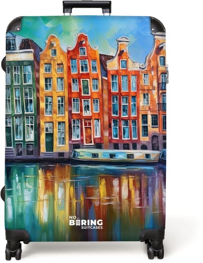 NoBoringSuitcases.com® - Koffer groot - Reiskoffer lichtgewicht - Amsterdam - Olieverf - Gracht - Schilderij - Kunst - Rolkoffer met 4 wielen - Grote trolley XL - 98 liter bagage