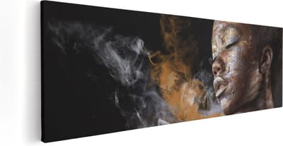 Artaza Canvas Schilderij Afrikaanse Vrouw - 60x20 cm - Muurdecoratie Portret Goud - Wanddecoratie Woonkamer - Kamer Accessoires