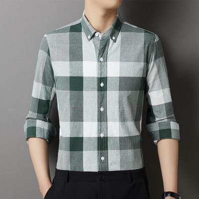 Nieuw Herfst Katoenen Shirt Lange Mouw Heren Casual Gestreept Mode Zak Ruit Heren Shirt 4XL white