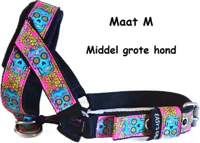 Hoofdhalster hond - Anti trek - Zwart - Gevoerd - Maat M - Skulls - Antitrek hoofdhalster hond - Hoofdhalster hond - Antitrek hond - Trainingshalsband