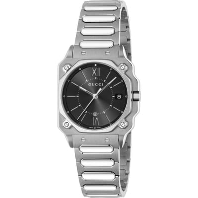 Gucci YA166505 G-Flat Zwart Wijzerplaat Unisex Horloge 30mm zilver