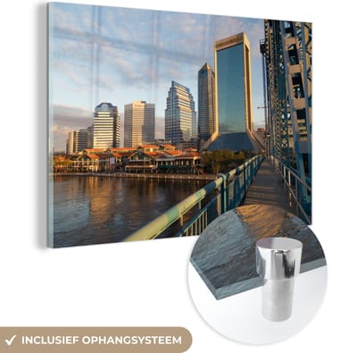 ® Glasschilderij 180x120 cm - Schilderij acrylglas - Jacksonville in de VS gezien vanaf de Main Street Bridge - Foto op glas - Muurdecoratie woonkamer - Wanddecoratie slaapkamer - Schilderijen