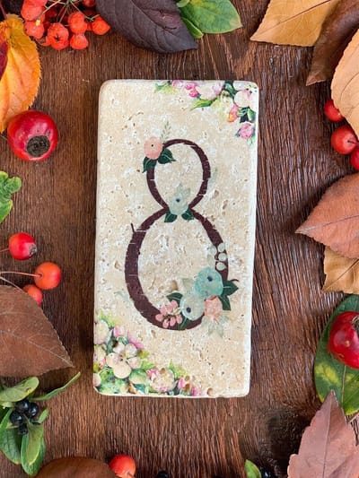 Mak40 - Huisnummer 8 natuursteen Elegant - Bloemetjes - Deuren – Klussen - Huisnummerbord met Bloemen - Multi kleur - Weerbestendig