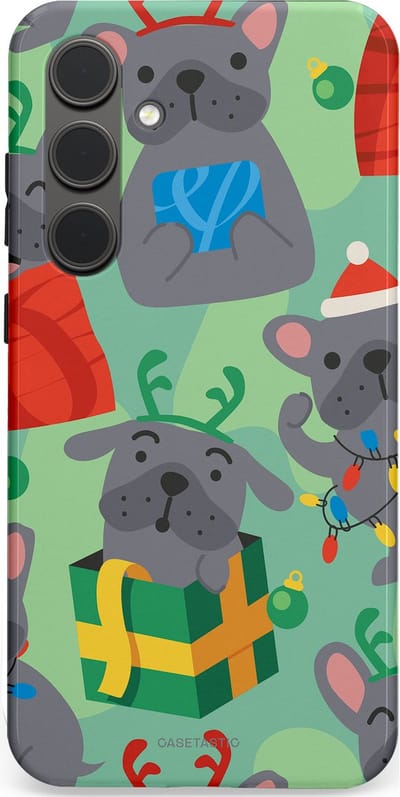 Casetastic hoesje geschikt voor Samsung Galaxy S24 Plus - Dubbellaagse bescherming - Hondje als Kerstcadeau - Fashion Case - Mintgroen Grijs Rood