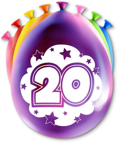LUQ – Latex Ballonnen Happy Party 20 Jaar – 8 Stuks – Veelkleurig – Verjaardag Decor – Feest Versiering – Helium Ready