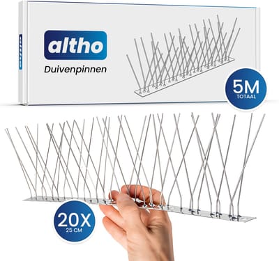Duivenpinnen RVS 5 meter - Altho Vogelpinnen 20x 25cm - Duivenverjager & Vogelwering - Anti-Klim Strip - 240 Pinnen - Vogelverjager & Vogelverschrikker voor Balkon, Dakgoot en Schoorsteen