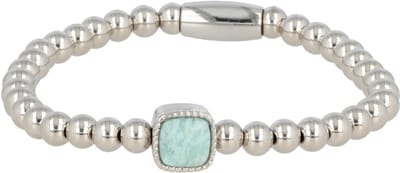 My Bendel - Zilverkleurige Elastische Damesarmband Amazonite Edelsteen - Elastische Amazonite Armband - Luxe Dames Sieraad - met Luxe Cadeauverpakking | Sieraden Voor Dames | Maat M
