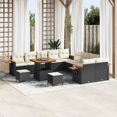 vidaXL - Tuinbank - Set - 17 - st - 10-Aantal - zitplaatsen - Zwart - en - Crème