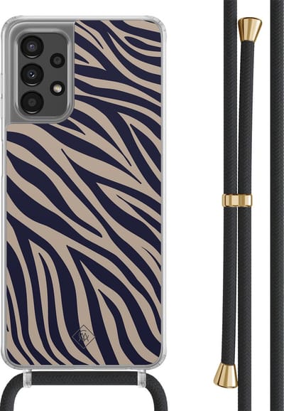 Casimoda® hoesje met zwart koord - Geschikt voor Samsung A13 4G - Wavy Twist - Afneembaar koord - TPU/polycarbonaat - Blauw