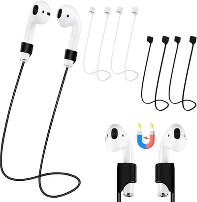 4 stuks Magnetisch anti-verlieskoord voor Bluetooth-oortjes - Supersterke magneet - Anti-verlieskoord voor Bluetooth-oortjes - Siliconen sportkoord - 70 cm × 1 cm × 0,5 cm - Geschikt voor sport en woon-werkverkeer - Zwart, wit