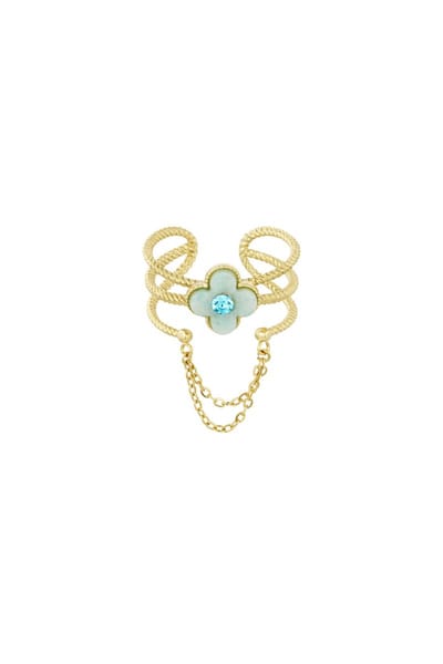Bijoutheek Ring (Sieraad) klaver with chain Groen