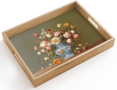 Dienblad hout 40x30 cm - Schootdienblad - Neutral - Bloemen - Boeket - Vaas - Borrelplank rechthoek - Plateau dienbladen