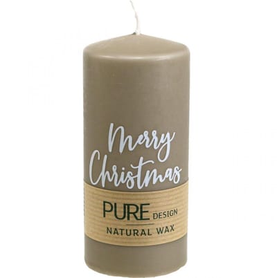 Adventskaarsen "Merry Christmas" - stompkaarsen van natuurwas in bruin