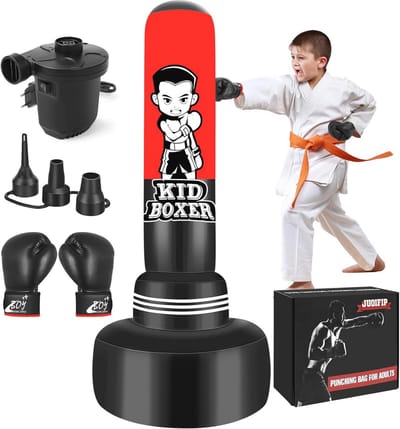 Opblaasbare Bokszak Set voor Kinderen - Compleet met Handschoenen en Pomp