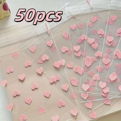 50 stuks Herbruikbare Roze Hartvormige Zelfklevende Zakjes | Ideaal voor Feestbedankjes, Wenskaarten en Kleine Cadeauverpakkingen gray
