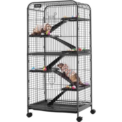 VEVOR Kleine Dierenkooi Frettenkooi Kleine Dierenverblijf 635x435x1330 mm, Fretten Chinchilla's Vliegende Eekhoorns Kleine Katten & Konijnen 6 Verdiepingen 25,4 mm Draadafstand Vergrendelbare Zwenkwielen