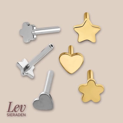 Lev Sieraden - Push pin Labret staafje Bloem - 1.2 x 8mm - Zilver kleurig - Titanium - Verwiselbaar labret staafje - Push pin labret base Flower