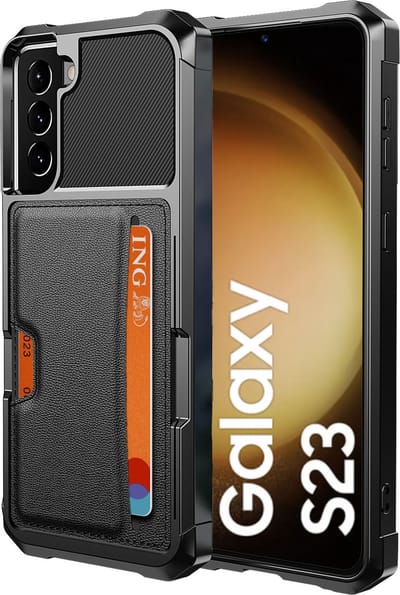 Pasjes houder Hoesje geschikt voor Samsung S23 Plus Plus – Pasjes houder Hoesje - Heavy Duty Case - Magnetisch Portemonnee Hoesje Cover - Zwart