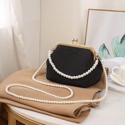 Sac Coquillage Plissé pour Femme Sac pour Femme Sac Bandoulière Sac pour Téléphone Portable Sac à Main Perlée Mini Sac noir