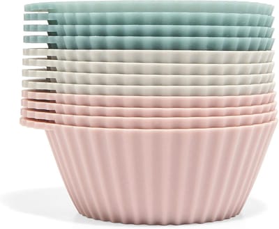 12 Stuks Herbruikbare Siliconen Muffinbakvormpjes - BPA-vrij voor Cupcakes en Muffins - Roze, Grijs, Blauw