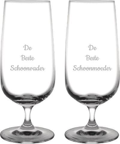 Gegraveerde bierglas op voet 41cl De Beste Schoonvader- De Beste Schoonmoeder