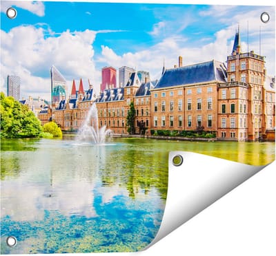 Gards Tuinposter Binnenhof met het Hofvijver in Den Haag - 50x40 cm - Tuindoek - Tuindecoratie - Wanddecoratie buiten - Tuinschilderij