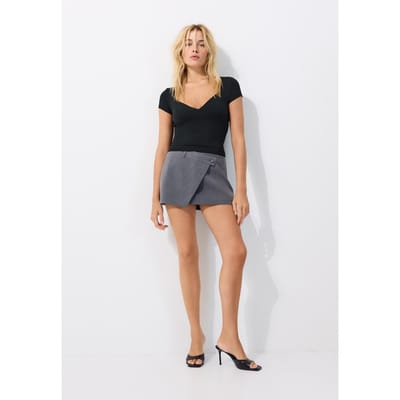 Stradivarius T-shirt met V-hals van polyamide  Zwart XS