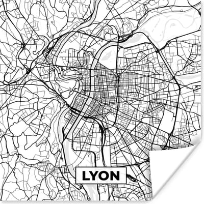 Poster Lyon - Stadskaart - Frankrijk - Kaart - Plattegrond - Zwart wit - 100x100 cm XXL