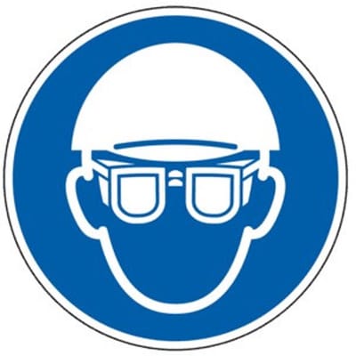 Hoofd en oogbescherming verplicht sticker, ISO 7010 100 mm