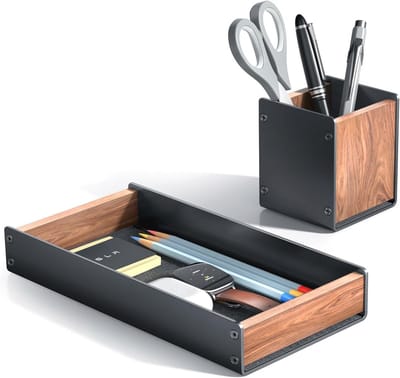 Houten bureaublad set met penhouder en lade organizer voor sleutels en accessoires
