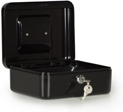 Geldkistje Compact - Kassalade - Veilig Geld Bewaren - Stevige Stalen Constructie - 20x16x9 cm - Zwart