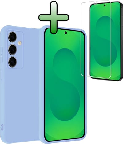 Hoesje Met Screenprotector - Geschikt voor Samsung Galaxy S25 - Sterk & Shockproof - Back Cover - Siliconen Case - Telefoon Hoes - Lichtblauw