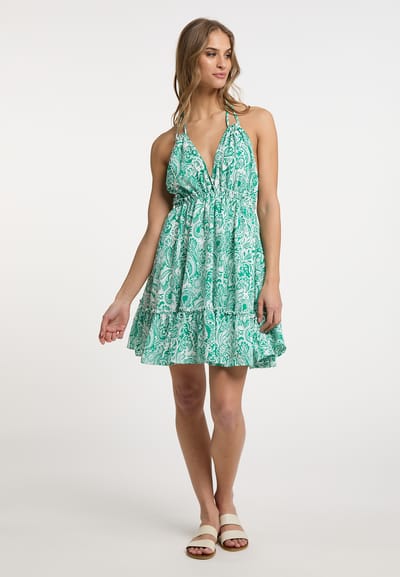 IZIA Zomerjurk Dames Groen Wit