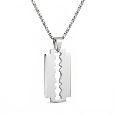 Zilverkleurige ketting voor heren met scheermes-hanger – minimalistische ketting – roestvrijstalen accessoire