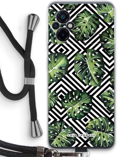 Case Company® - Hoesje met koord geschikt voor Xiaomi Poco M5 hoesje met Koord - Geometrische jungle - Telefoonhoesje met Zwart Koord - Bescherming aan alle Kanten en Over de Schermrand