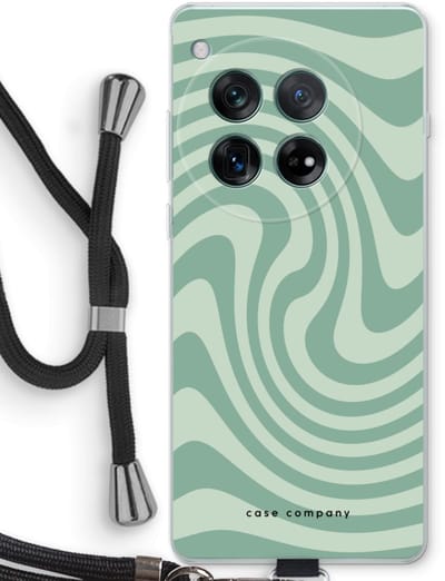 Case Company® - Hoesje met koord geschikt voor OnePlus 12r hoesje met Koord - Swirl Groen - Telefoonhoesje met Zwart Koord - Bescherming aan alle Kanten en Over de Schermrand
