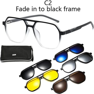 6 en 1 Monture de Lunettes Irrégulière Monture avec 5 Paires de Lunettes de Soleil à Clipser Lunettes Magnétiques Lunettes de Vue Prescription Informatique SHOW AS PICTURE black
