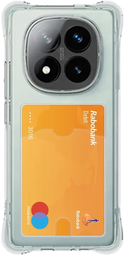 Transparant Hoesje met Pasjeshouder Geschikt voor Xiaomi Redmi Note 14 Pro Plus | Back Cover Dun TPU | Schokbestendig | Ultra Dun | Kaarthouder Achterkant | Shockproof | Doorzichtig