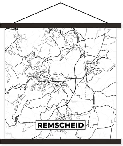 Posterhanger incl. Poster 60x60 cm - Schoolplaat - Remscheid - Plattegrond - Kaart - Stadskaart - Textielposter - Zwarte latten - Stadskaart