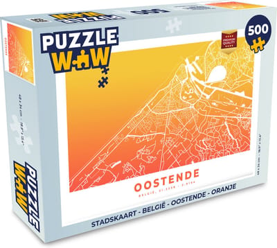 Puzzel Stadskaart - België - Oostende - Oranje - Legpuzzel - Puzzel 500 stukjes - Plattegrond