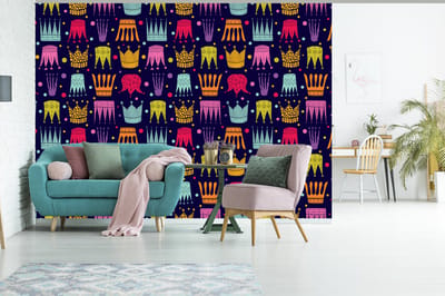 Behang - Fotobehang Patronen - Kroon - Kleuren - Jongens - Kinderen - Kids - Breedte 305 cm x hoogte 220 cm
