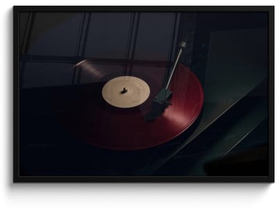 Poster in lijst - Fotolijst 90x60 cm - Posters - Vinylplaat - Rood - Platenspeler - Naald - Posterlijst zwart - Decoratie - Wanddecoratie woonkamer - Muurdecoratie slaapkamer