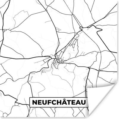 Poster Kaart – Plattegrond – Stadskaart – Neufchâteau – België – Zwart Wit - 100x100 cm XXL