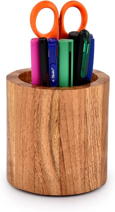 Pennenhouder Bureau - Desktop Organizer - Kantoor Organiseren - Gemaakt van Acaciahout - 10x10x10 cm - Bruin