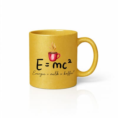 E = mc² Koffieformule Mok – Goud 330 ml – Grappige Energievergelijking Melk x Koffie Humor Koffiemok